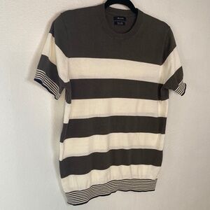 massimo dutti bold stripe short sleeve fine knit extra fine cotton sweater top